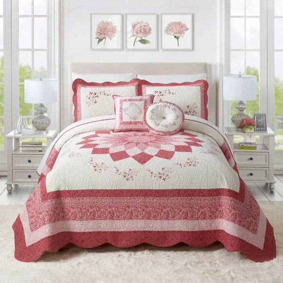 Modern Heirloom Charlotte Bedspread King Red Floral MSRP $260 - Picture 1 of 4